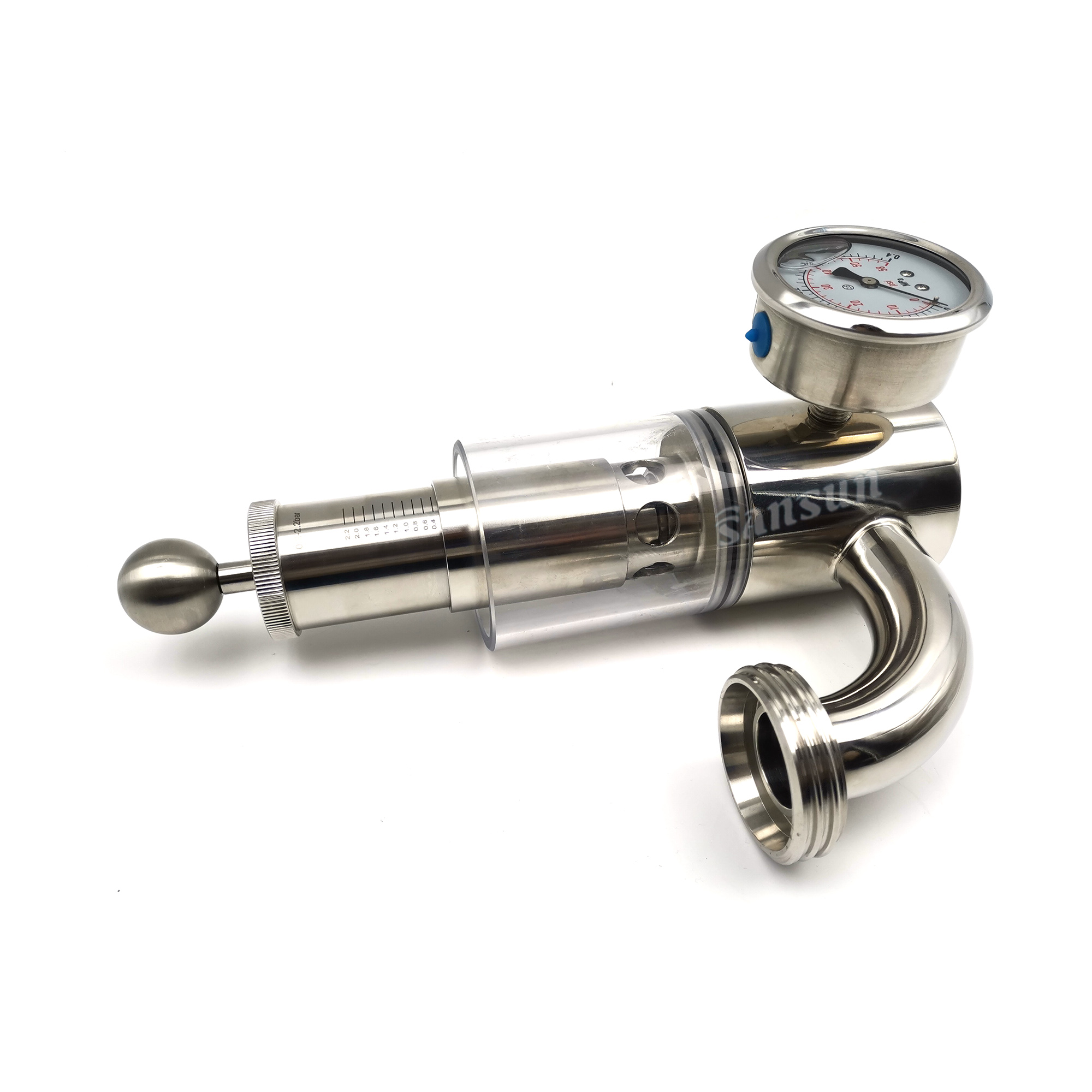SS TRI CLAMP PRV Spundierungsventil mit Zwerchfell -Druckanzeige